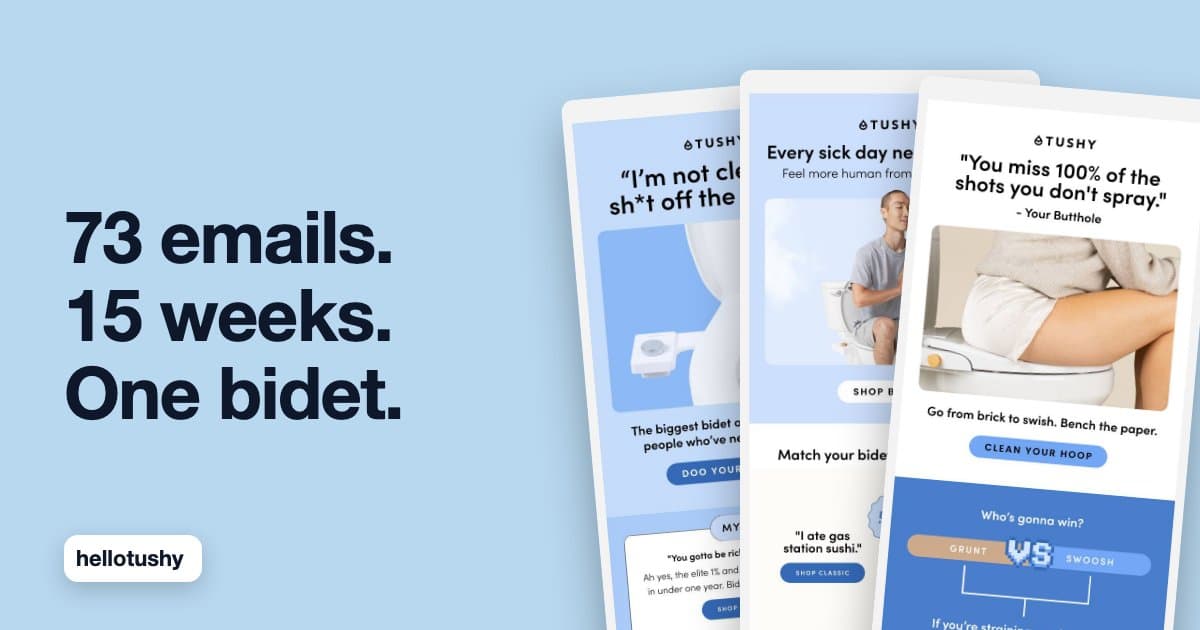 TUSHY Sent 73 Emails in 15 Weeks. 15 Had a Discount.